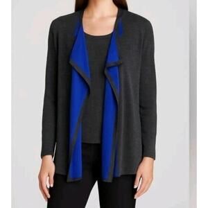 Lafayette 148 New York Wool Cardigan And Tank Set Medium Gray Blue Open Front